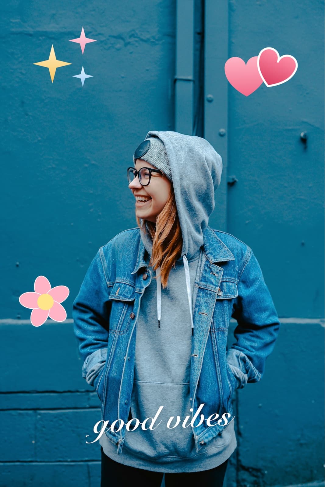 Photo decorated with stickers and a text layer